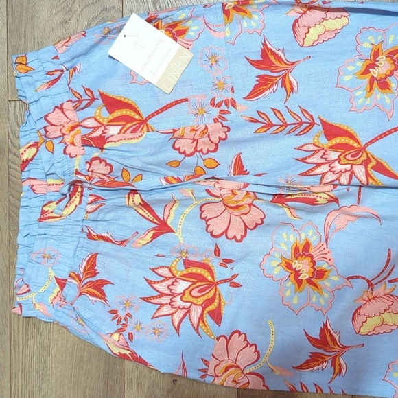 Caligraphie Linen Floral Side Slit Wide Leg Pants Pull On Pockets M NWT - Picture 4 of 11